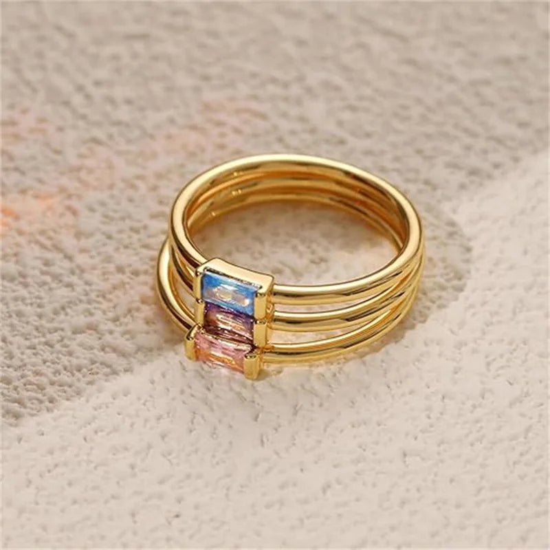 Minimalist ring with rectangular birthstone for women