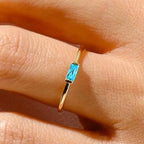 Minimalist ring with rectangular birthstone for women