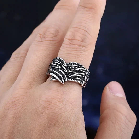 Aged feather motif ring