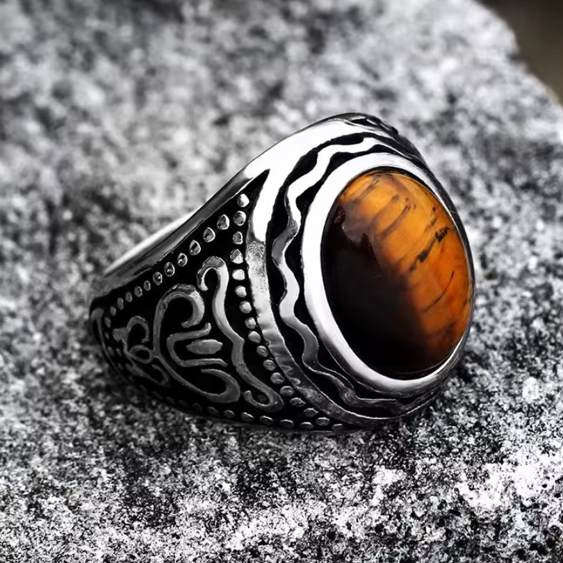 Decorated Men's Tiger Eye Ring