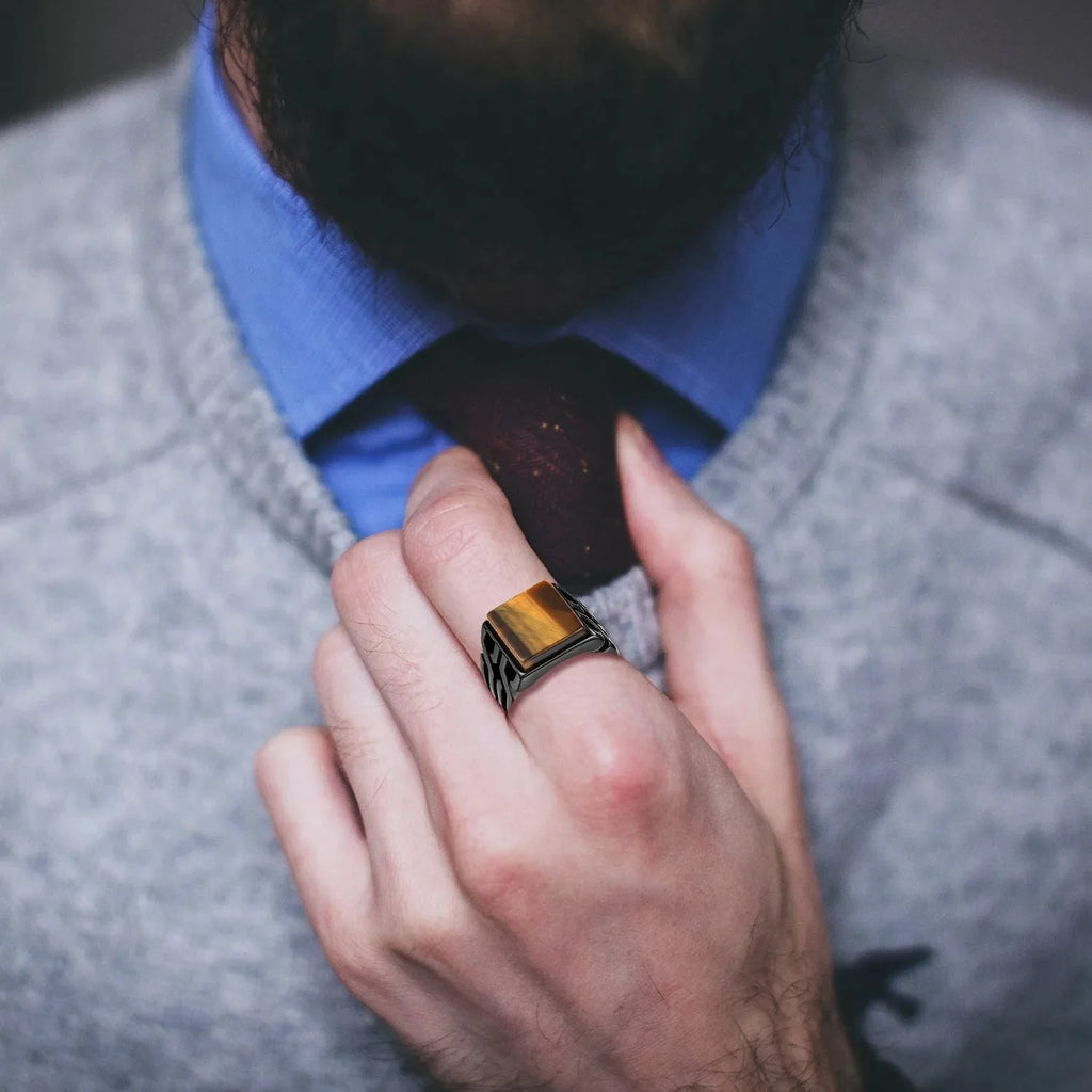 Men’s Tiger’s Eye Ring with Square Stone