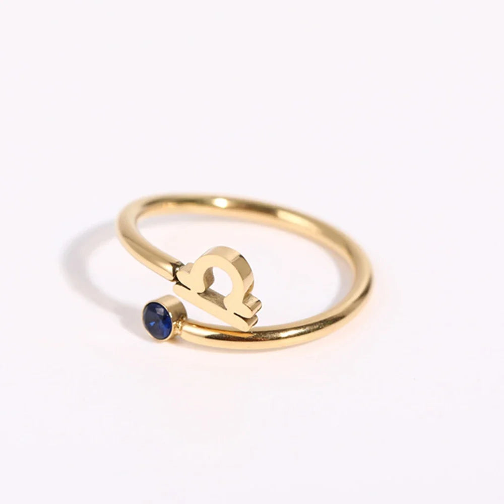 Gold Zodiac Sign Ring 12 Constellations Libra