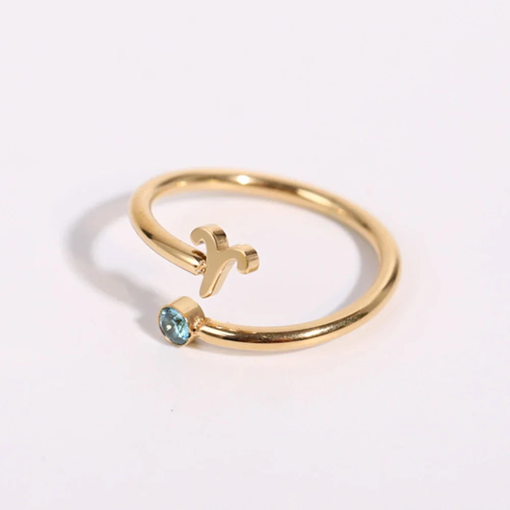 Gold Zodiac Sign Ring 12 Constellations Aries