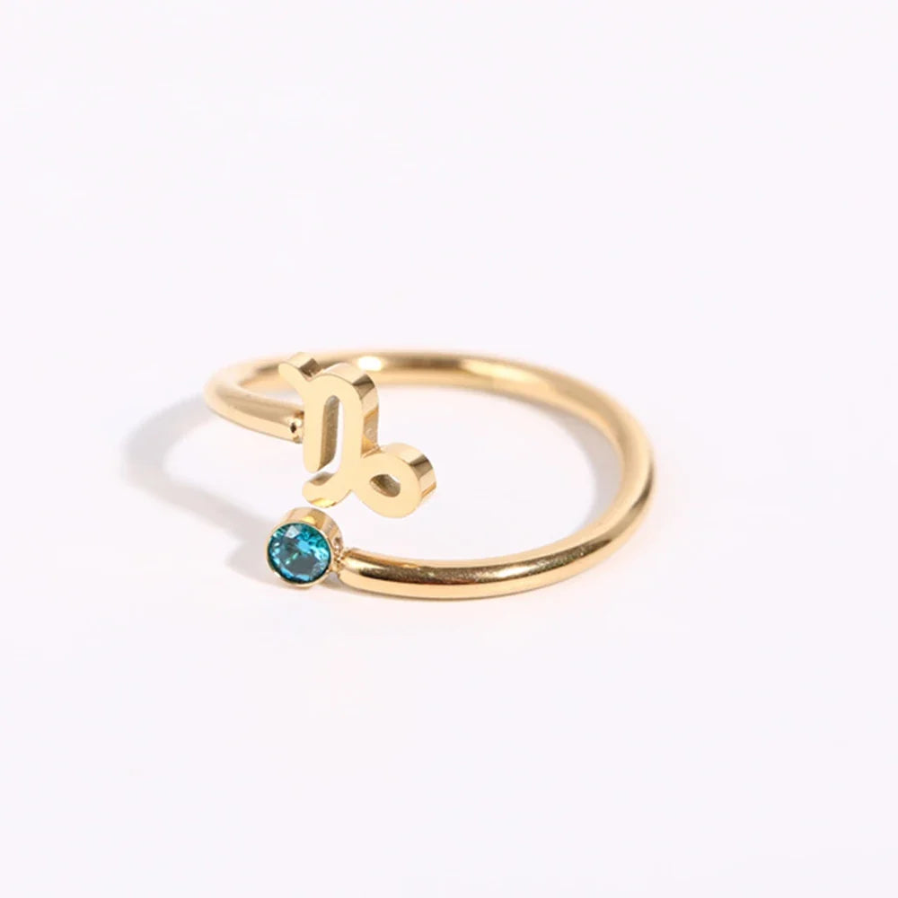 Gold Zodiac Sign Ring 12 Constellations Capricorn