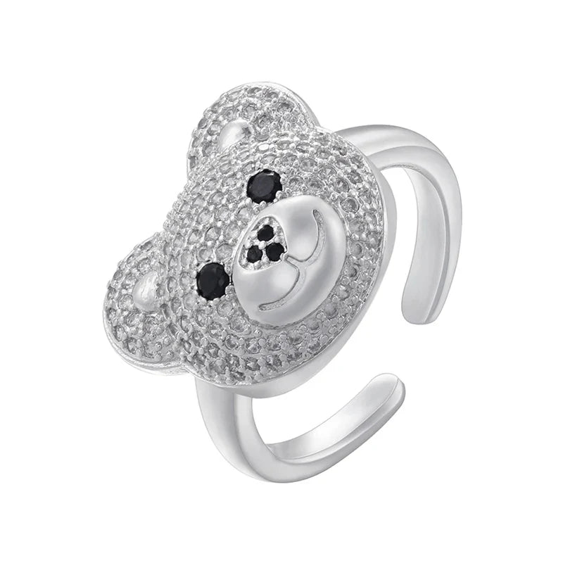 Bear Stone Ring Silver and White