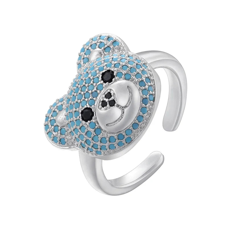 Bear Stone Ring Silver and Blue