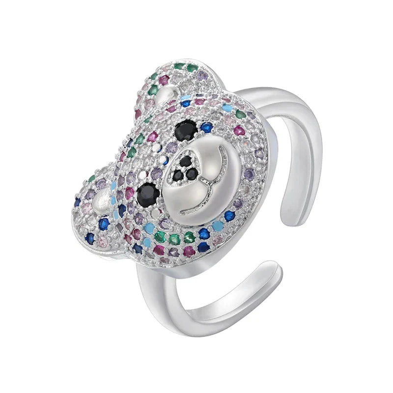 Bear Stone Ring Silver and Multicolor