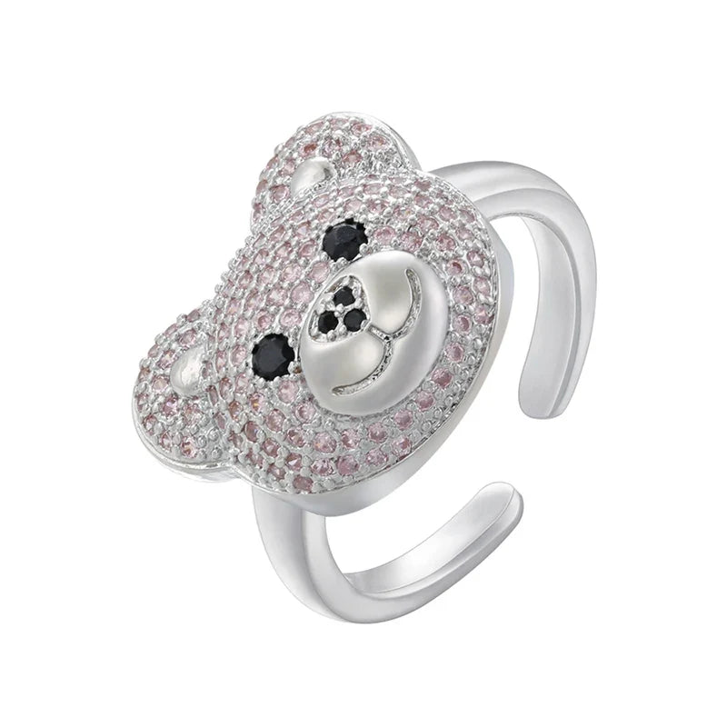 Bear Stone Ring Silver and Pink