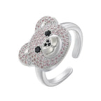 Bear Stone Ring Silver and Pink