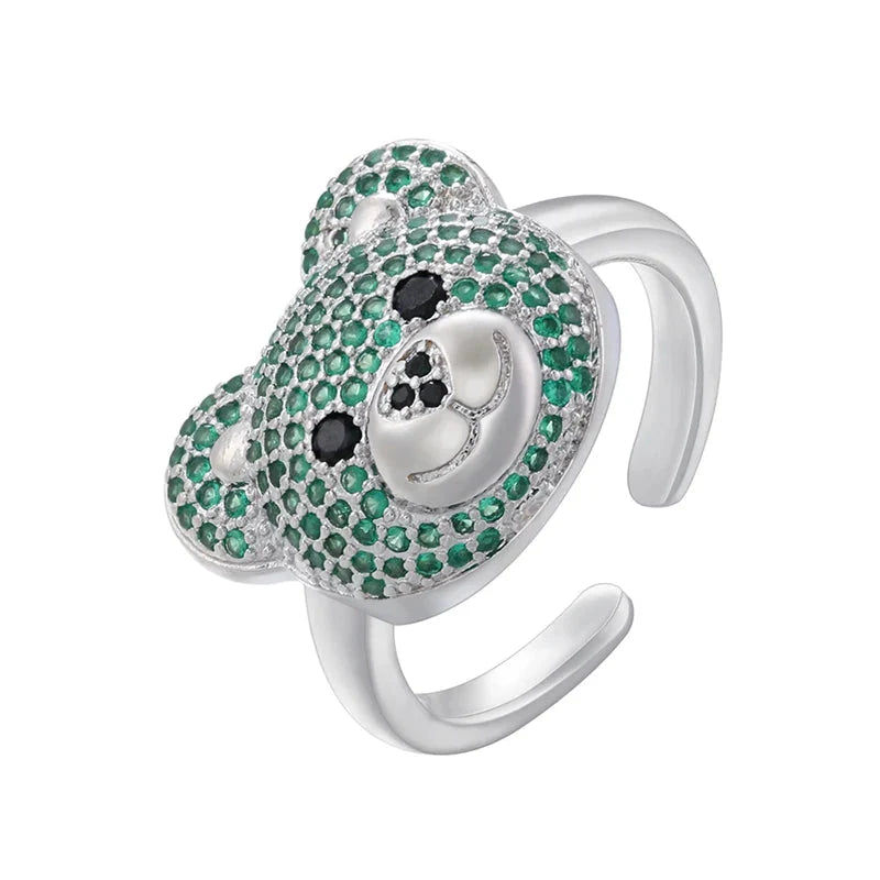 Bear Stone Ring Silver and Green