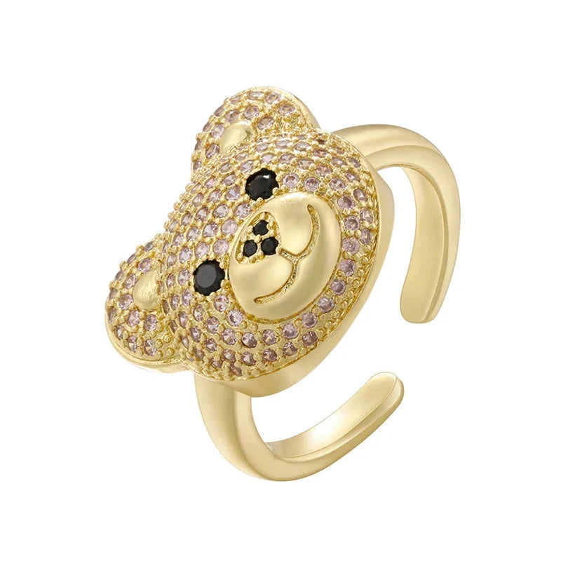 Bear Stone Ring Gold and Pink