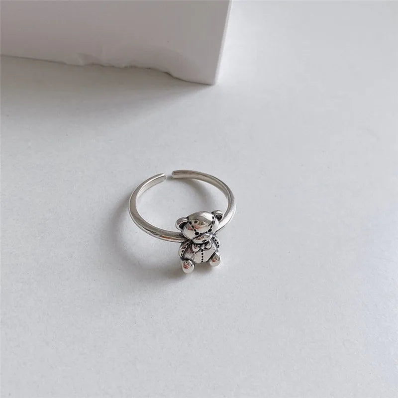 Retro Silver Bear Ring