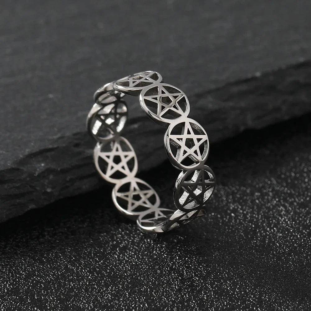 Wiccan Pentacle Ring for Women, Silver Band