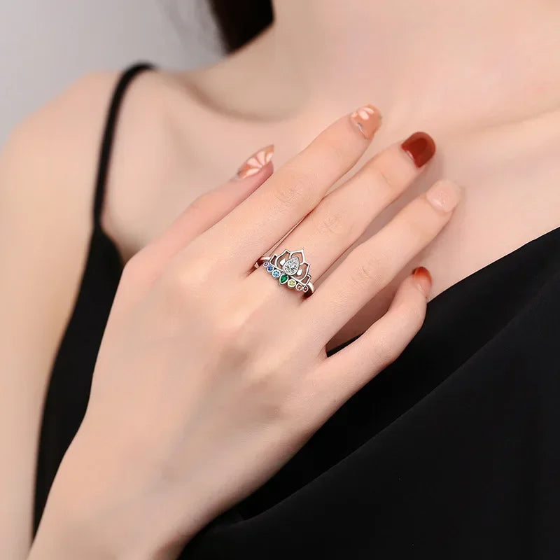 7 Chakras Stone Lotus Flower Ring for Women