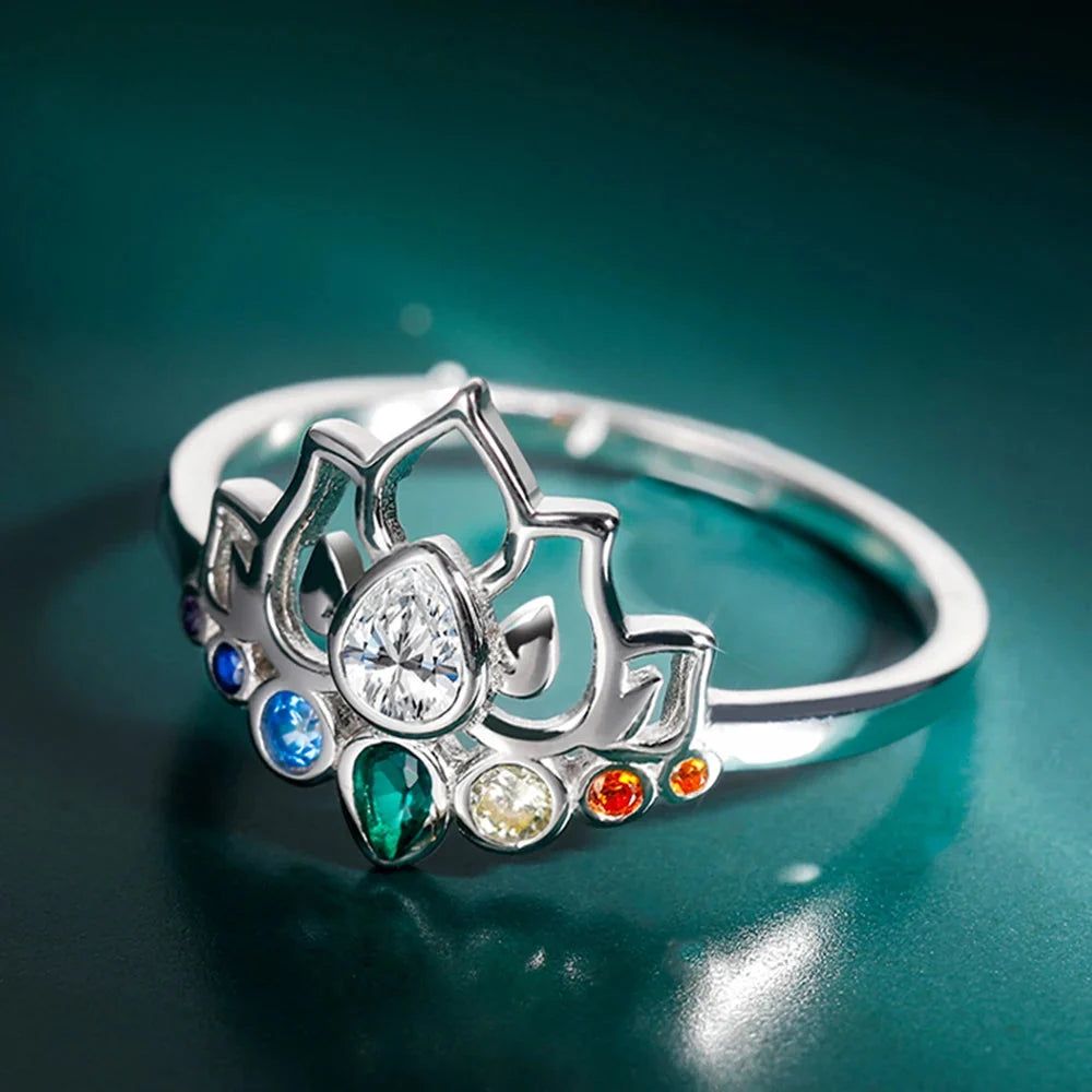 7 Chakras Stone Lotus Flower Ring 