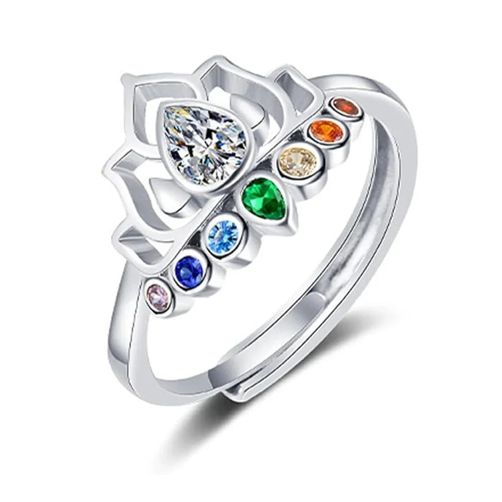 7 Chakras Stone Lotus Flower Ring 