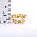 Engraved feather gold-tone ring