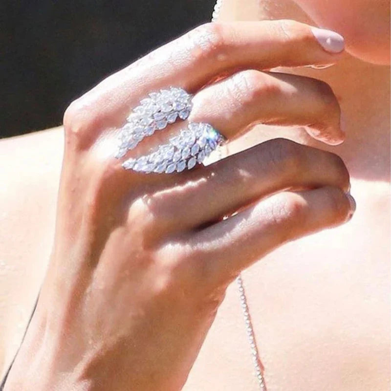 Silver Zircon Feather Ring