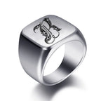Wide men's initial ring r