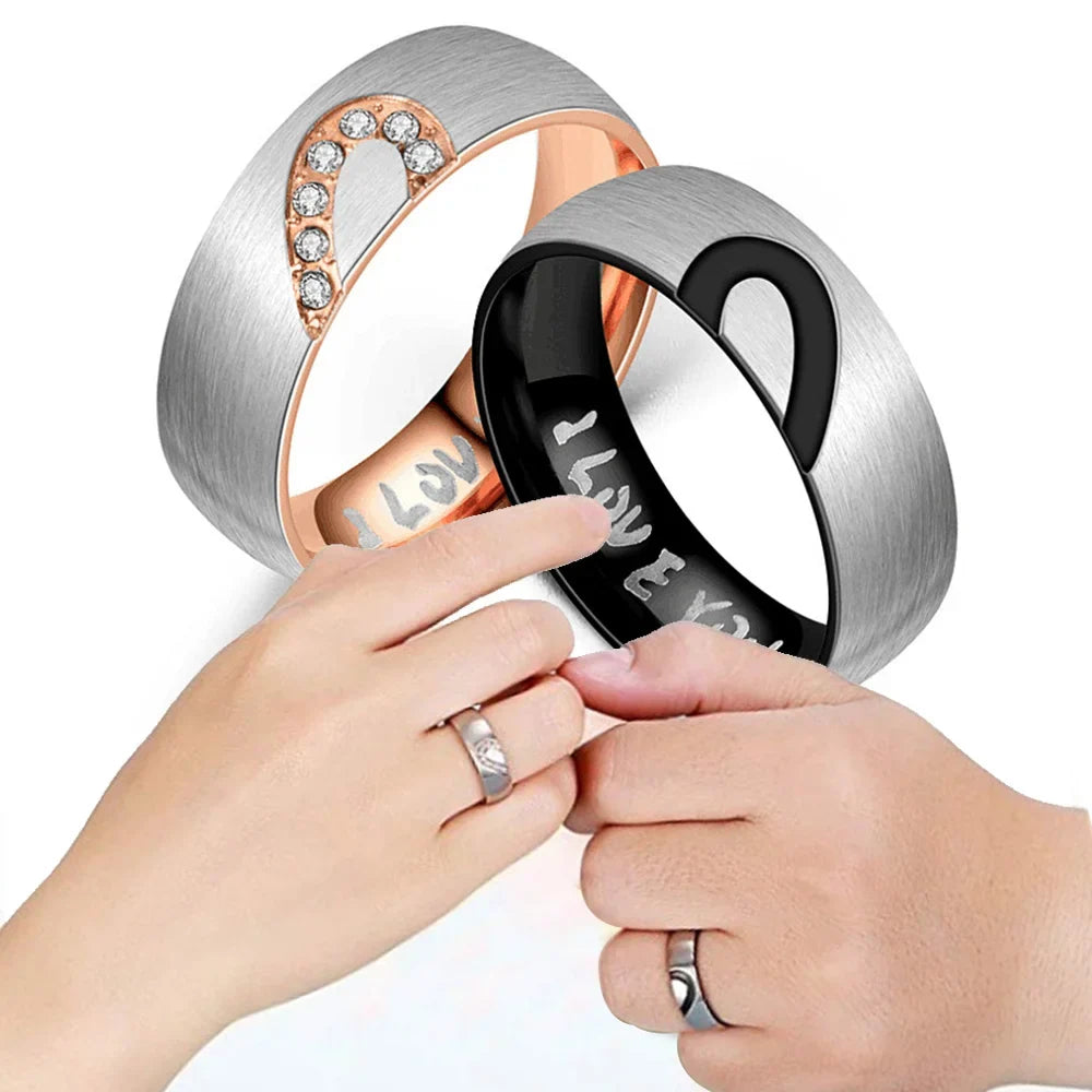 "I Love You" Proof of Love Ring with Black Heart or Rose Gold Crystal