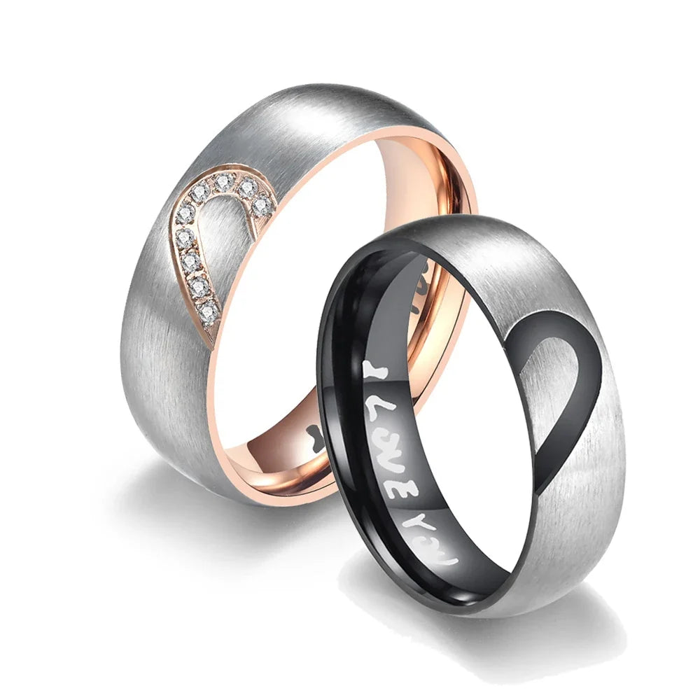 "I Love You" Proof of Love Ring with Black Heart or Black Crystal