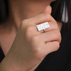 Rectangular Arabic calligraphy ring - Iman (Faith) motif in silver
