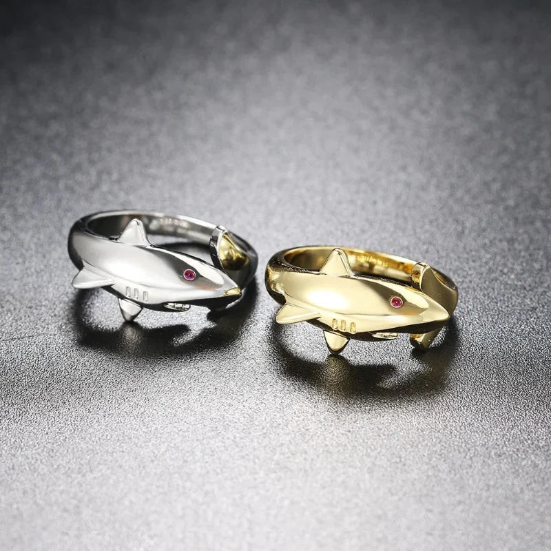 Shark Ring with Silver Zircon