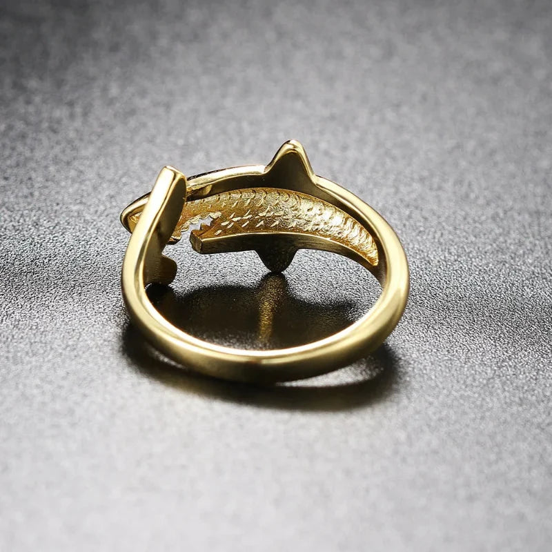 Shark Ring with Gold Zircon