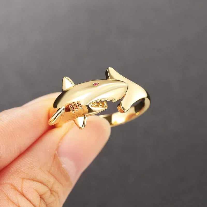 Shark Ring with Gold Zircon