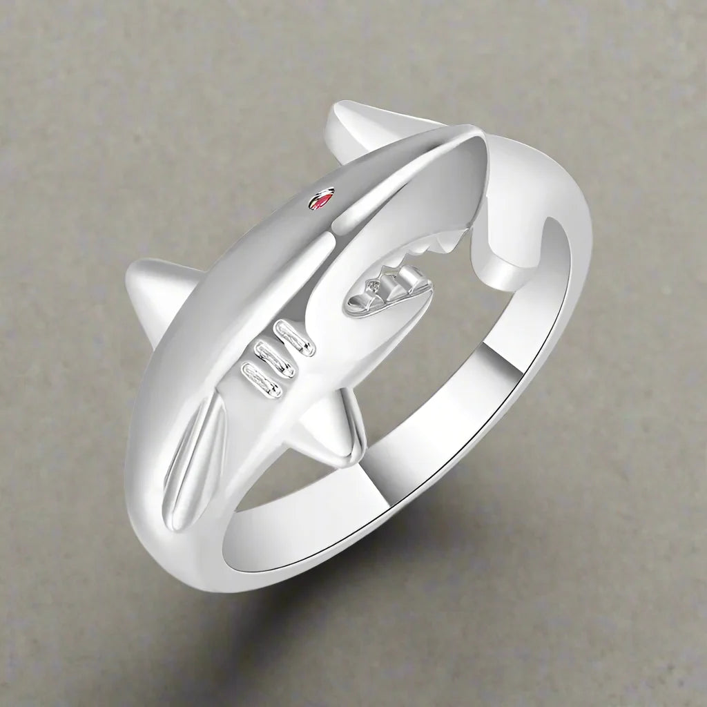 Shark Ring with Silver Zircon