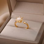 Sun Ring for Women Opal Stone Celestial Band Gold