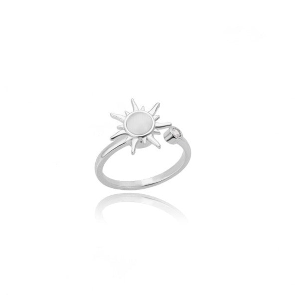 Sun Ring for Women Opal Stone Celestial Band Silver