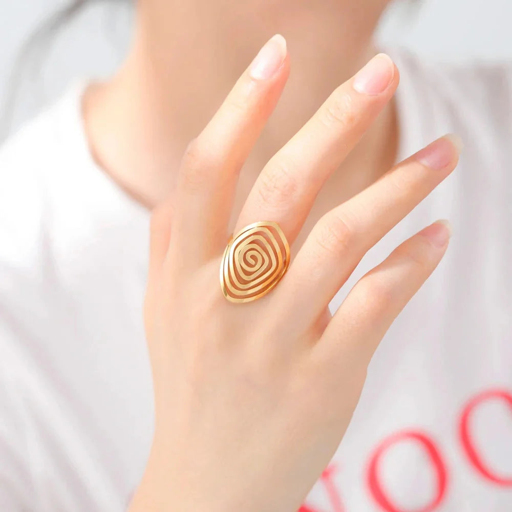 Geometric Spiral Ring for Women gold