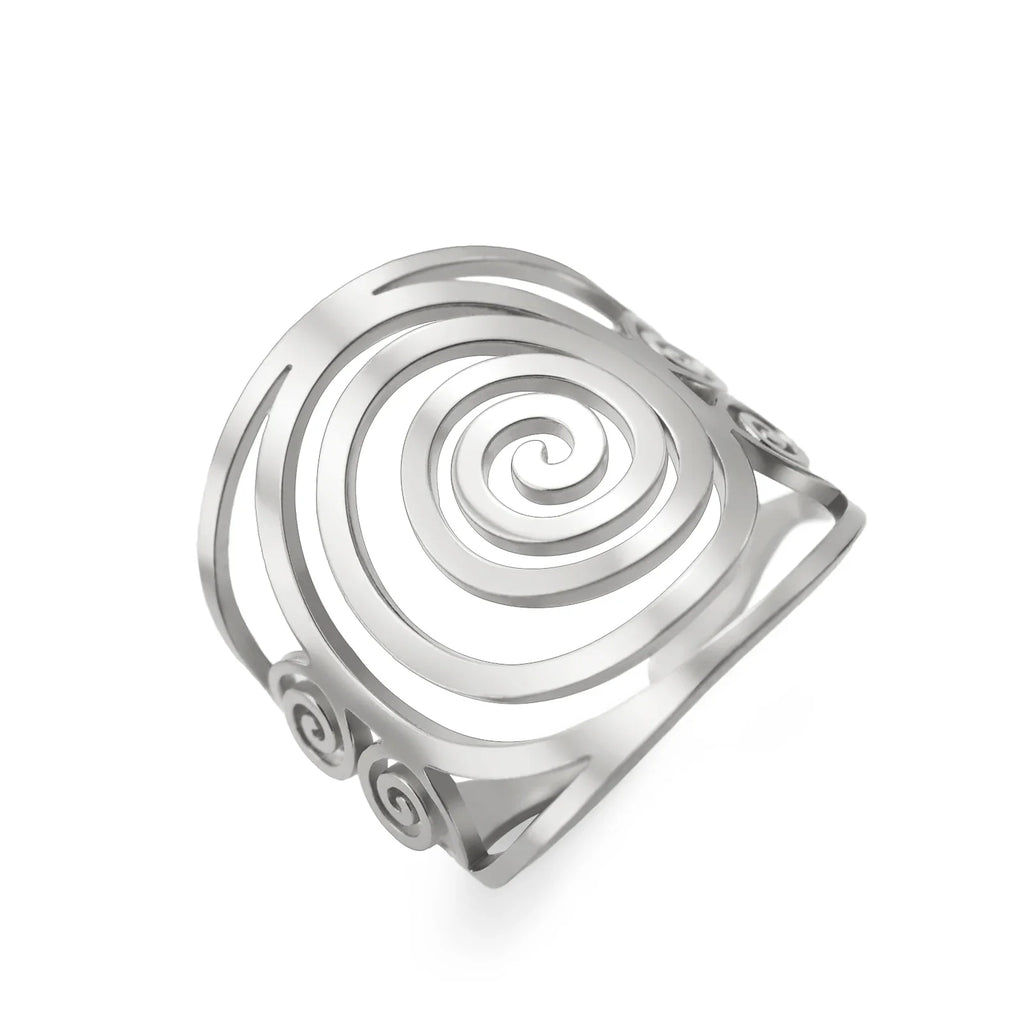 Wide spiral ring for women in silver