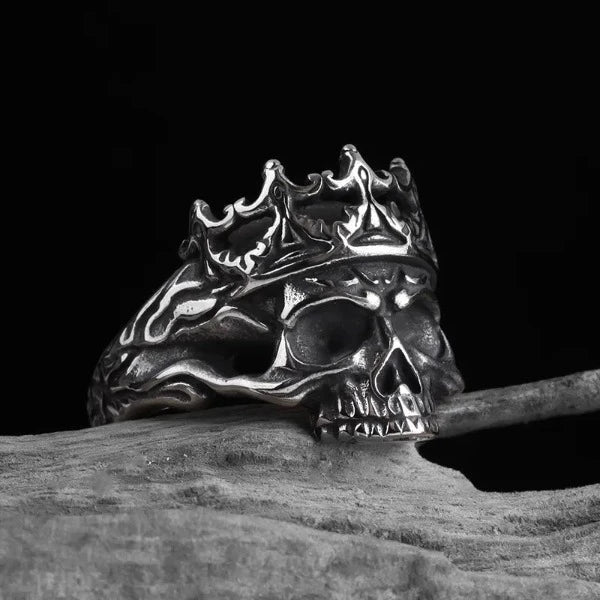 Steel Skull Ring with Crown