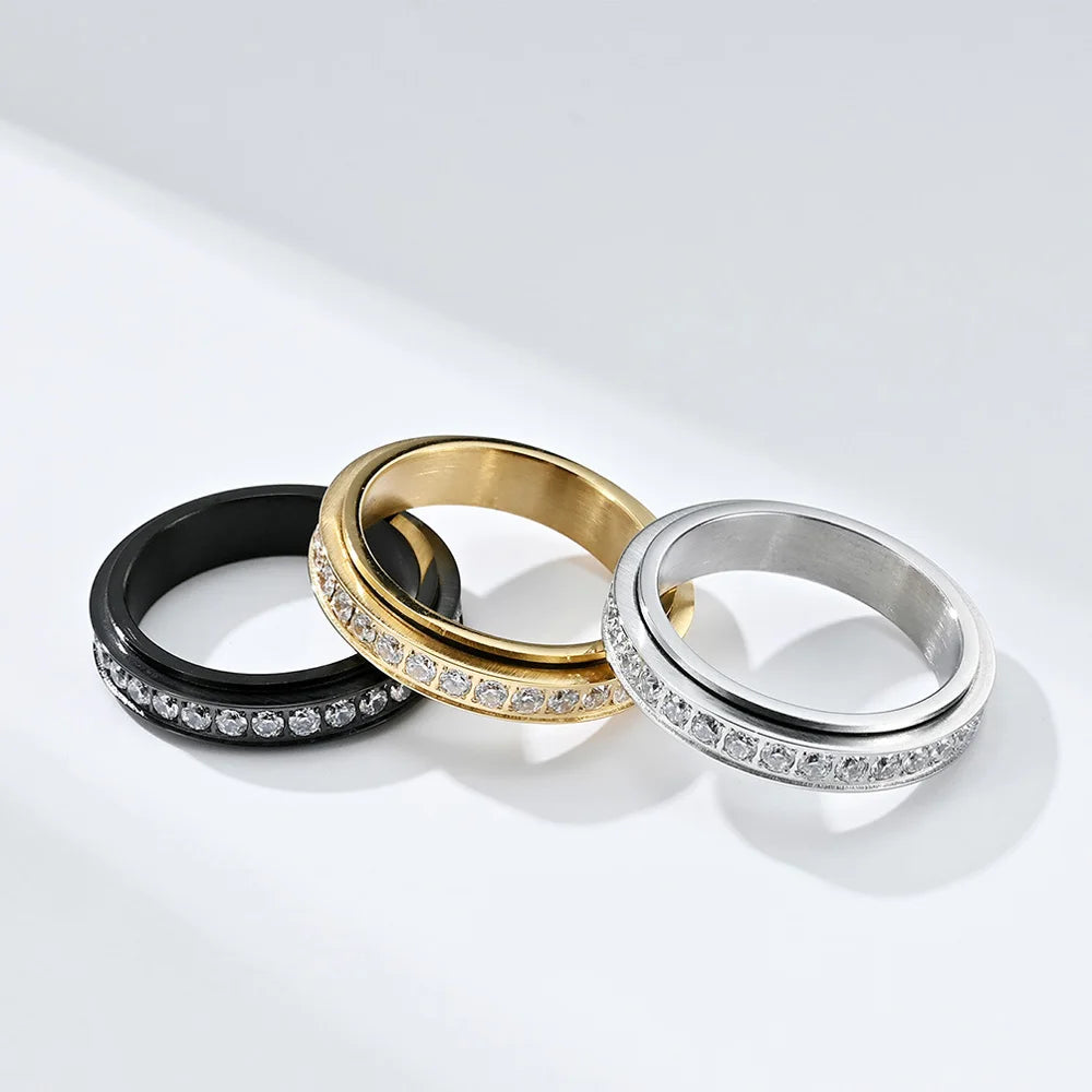 Anti-Stress Spinning Ring with Zircon
