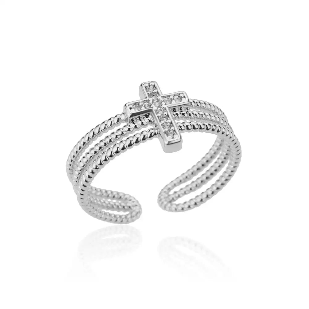Triple Christian Cross Ring for Women silver