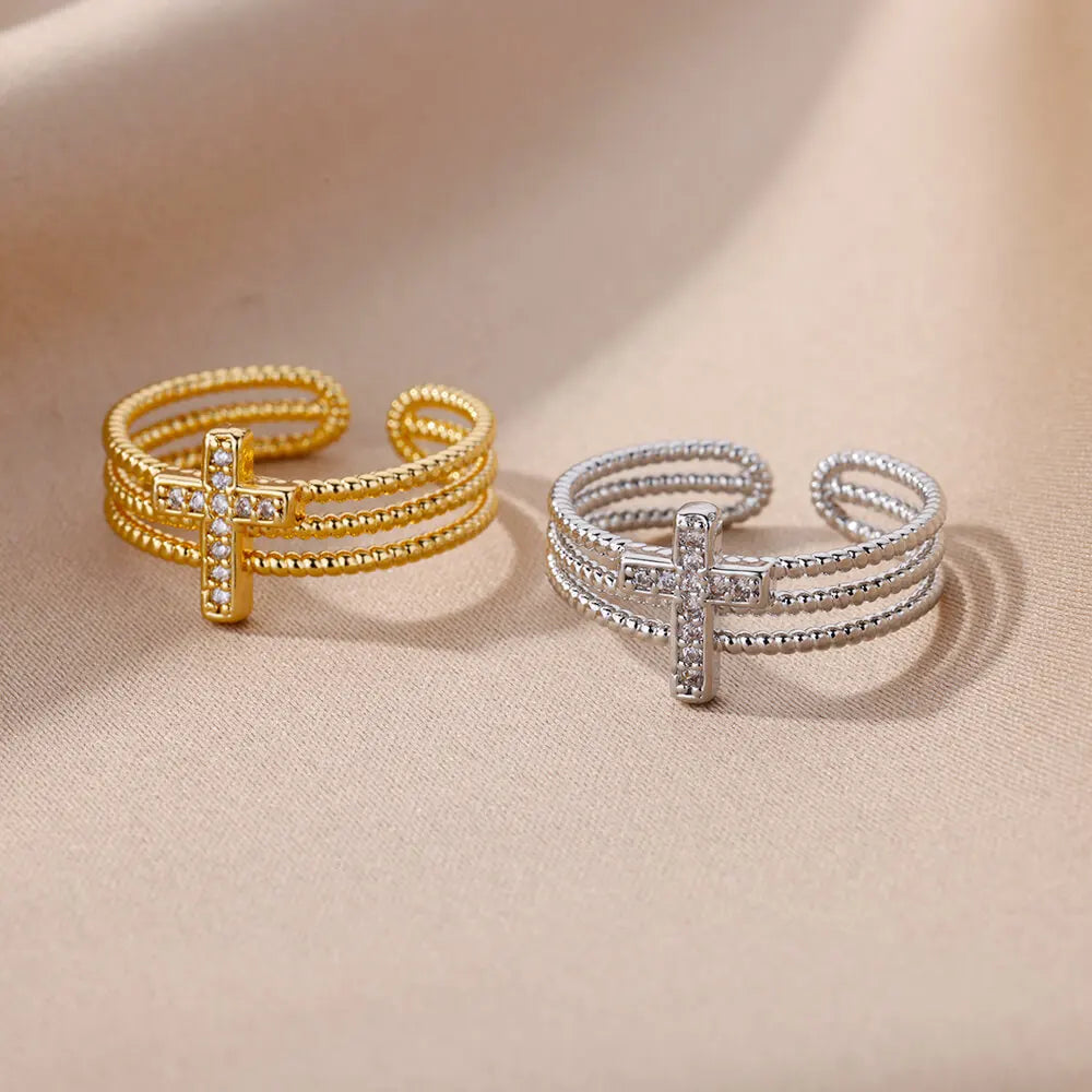 Triple Christian Cross Ring for Women