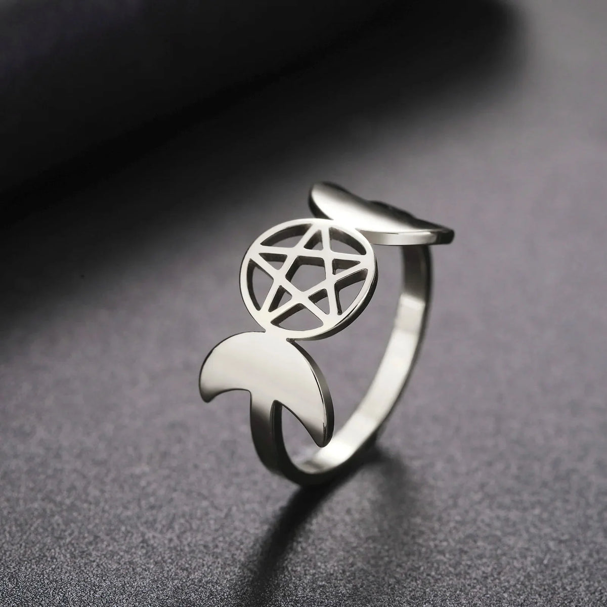 Triple Moon Thin Witchcraft Ring for Women Wiccan Silver A