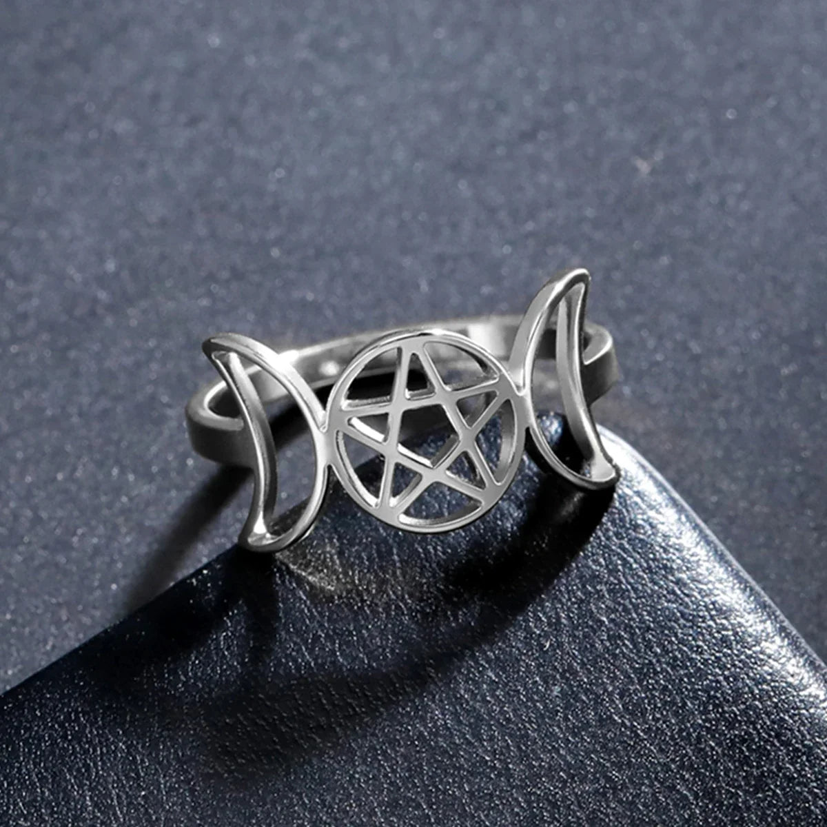 Triple Moon Thin Witchcraft Ring for Women Wiccan Silver B