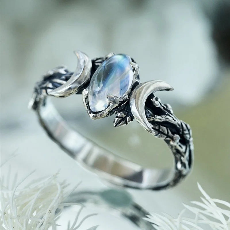 Triple Moon Witchcraft Ring for Women Wiccan Stone