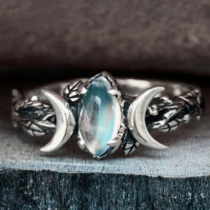 Triple Moon Witchcraft Wiccan Stone Women’s Ring