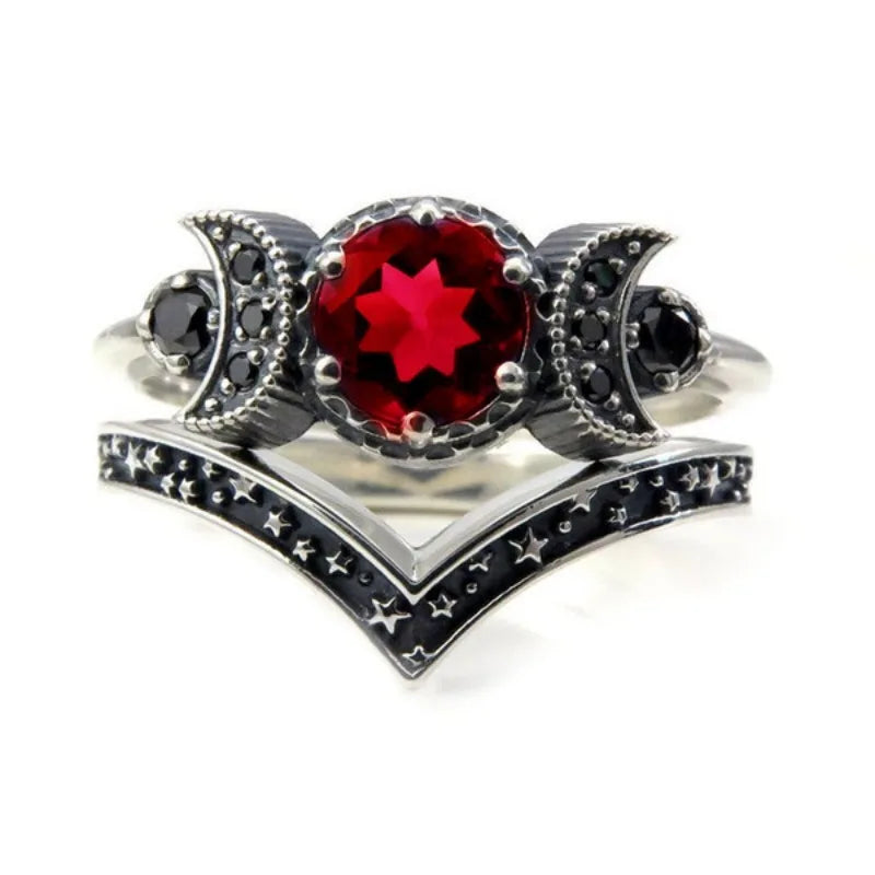 Wiccan Triple Moon Witchcraft Ring for Women Red