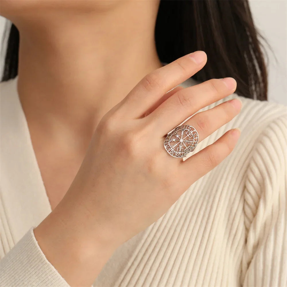 Vegvisir Viking Rune Compass Ring