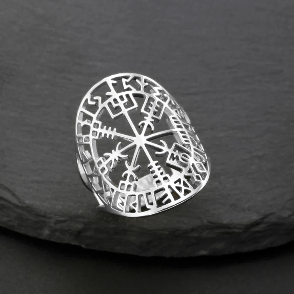 Vegvisir Viking Rune Compass Ring Silver