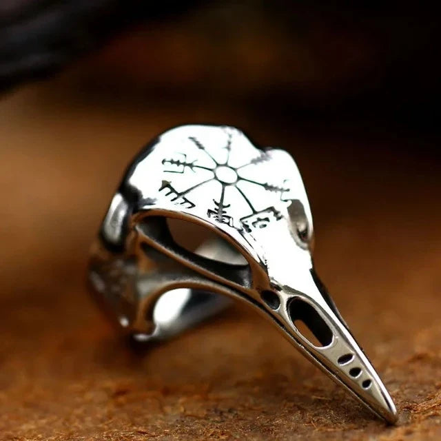 Viking Ring Odin's Raven Skull