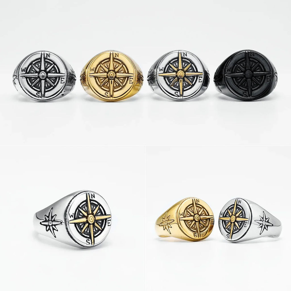 Vintage Compass Rose Ring for Men