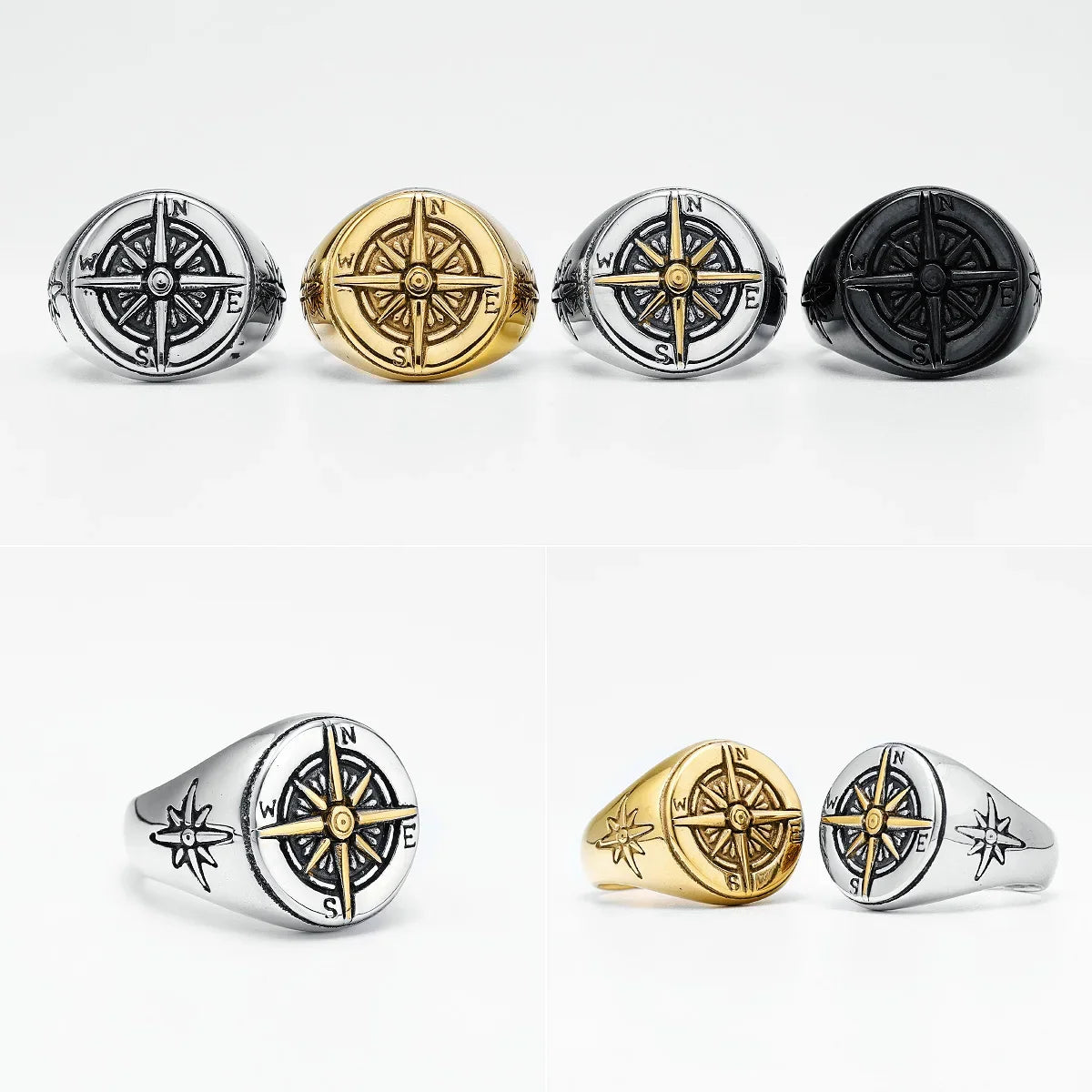 Vintage Compass Rose Ring for Men