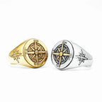 Vintage Compass Rose Ring for Men silver and gold