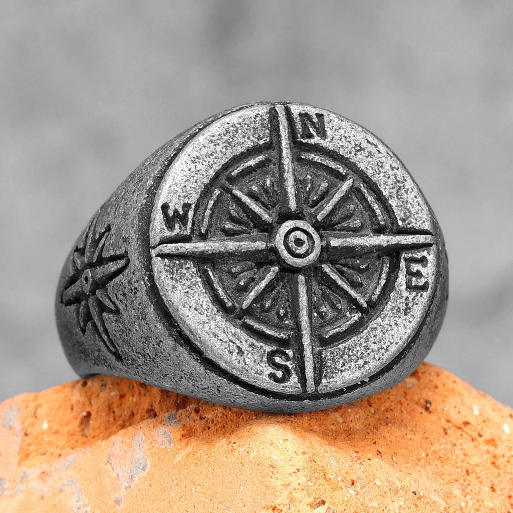 Vintage Compass Rose Ring for Men gray